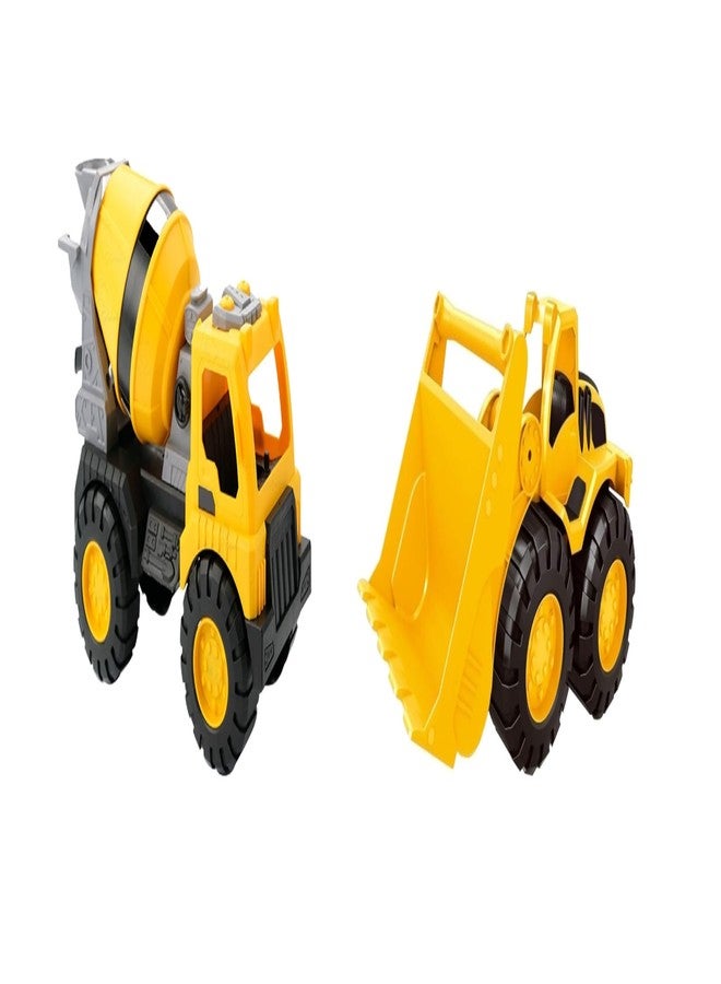 Globular Cement Mixture Bulldozer Vehicle Construction Engineering Truck Toy for Kids, Unbreakable Push and Go Truck for Kids Pull Back Pack of 2 - Image 1